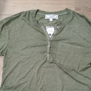Hippie Rose Olive Green Crop Henley Pocket Top